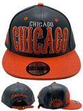 Chicago E-Flag Stacked Leather Strapback Hat