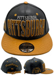 Pittsburgh E-Flag Stacked Leather Strapback Hat