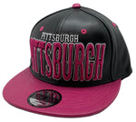 Pittsburgh E-Flag Stacked Leather Strapback Hat