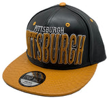 Pittsburgh E-Flag Stacked Leather Strapback Hat