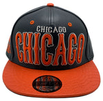 Chicago E-Flag Stacked Leather Strapback Hat