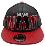 Miami E-Flag Stacked Leather Strapback Hat