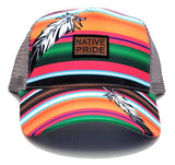 Native Pride Black Eagle Striped Feathered Mesh Snapback Hat