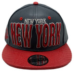 New York E-Flag Stacked Leather Strapback Hat