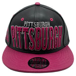 Pittsburgh E-Flag Stacked Leather Strapback Hat