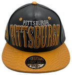 Pittsburgh E-Flag Stacked Leather Strapback Hat