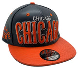 Chicago E-Flag Stacked Leather Strapback Hat