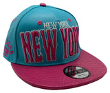 New York E-Flag Stacked Leather Strapback Hat