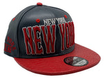 New York E-Flag Stacked Leather Strapback Hat