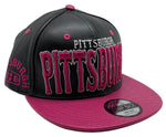 Pittsburgh E-Flag Stacked Leather Strapback Hat