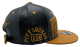 Pittsburgh E-Flag Stacked Leather Strapback Hat