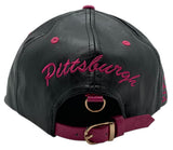 Pittsburgh E-Flag Stacked Leather Strapback Hat