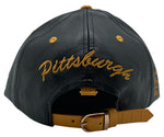 Pittsburgh E-Flag Stacked Leather Strapback Hat