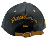 Pittsburgh E-Flag Stacked Leather Strapback Hat