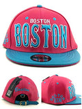 Boston E-Flag Stacked Leather Strapback Hat