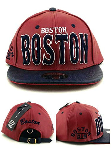 Boston E-Flag Stacked Leather Strapback Hat