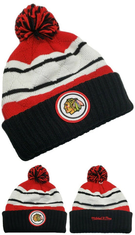 Chicago Blackhawks Mitchell & Ness Quilted Crown Cuffed Pom Beanie