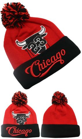 Chicago Greatest 23 Bull Drip Cuffed Pom Beanie