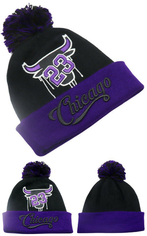 Chicago Greatest 23 Bull Drip Cuffed Pom Beanie