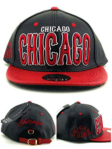 Chicago E-Flag Stacked Leather Strapback Hat