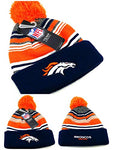 Denver Broncos Outerstuff Youth NFL Proline Striped Cuffed Pom Beanie