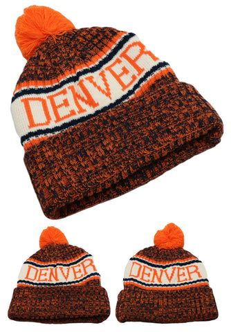 Denver Headlines Lined Cuffed Pom Beanie