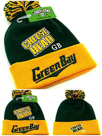 Green Bay Leader of the Game Cheese Head Cuffed Pom Beanie