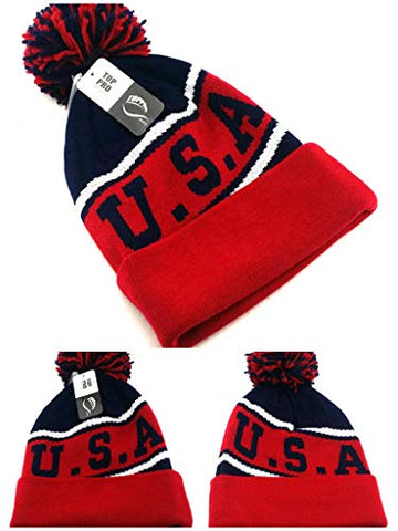 USA Top Pro Angled Cuff Pom Knit Beanie