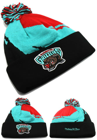 Vancouver Grizzlies Mitchell & Ness Paintbrush Cuffed Pom Knit Beanie