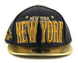 New York E-Flag Stacked Leather Strapback Hat